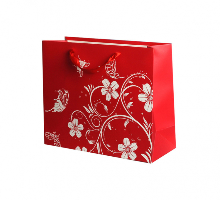 Пакет подарочный "Цветы и бабочки" Красный