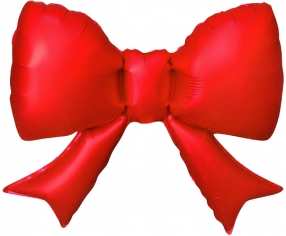 Шар Фигура Бант Красный, Сатин, Надув воздухом, (в упаковке)